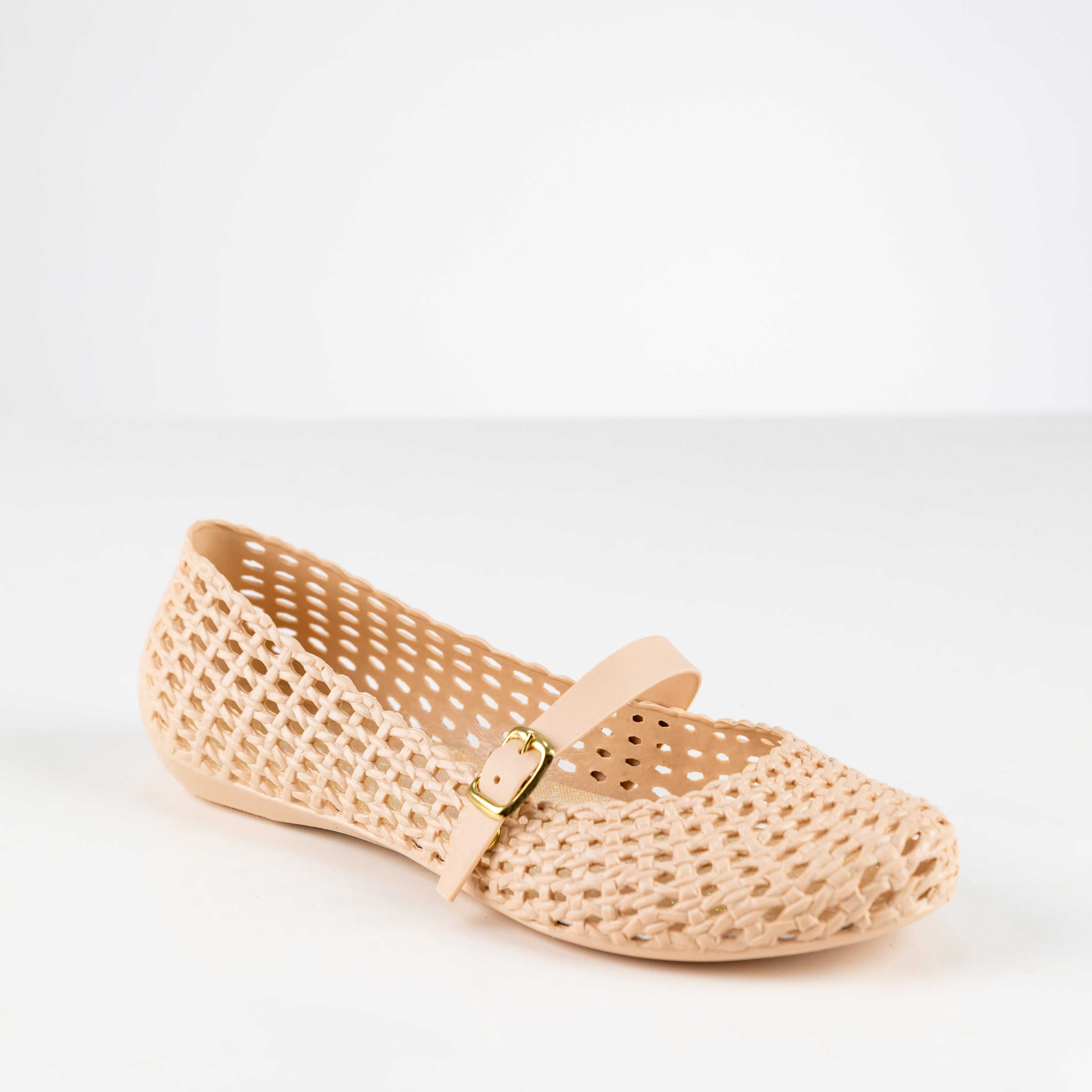Jelly Plastic Rubber Ballerina for Woman & Kids Beige with a buckle